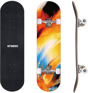 ENKEEO 32" Skateboard Complete 9 Ply Maple Wood Double Kick Concave Skateboards, ABEC-9 Tricks Stake Board for Beginners and Pro